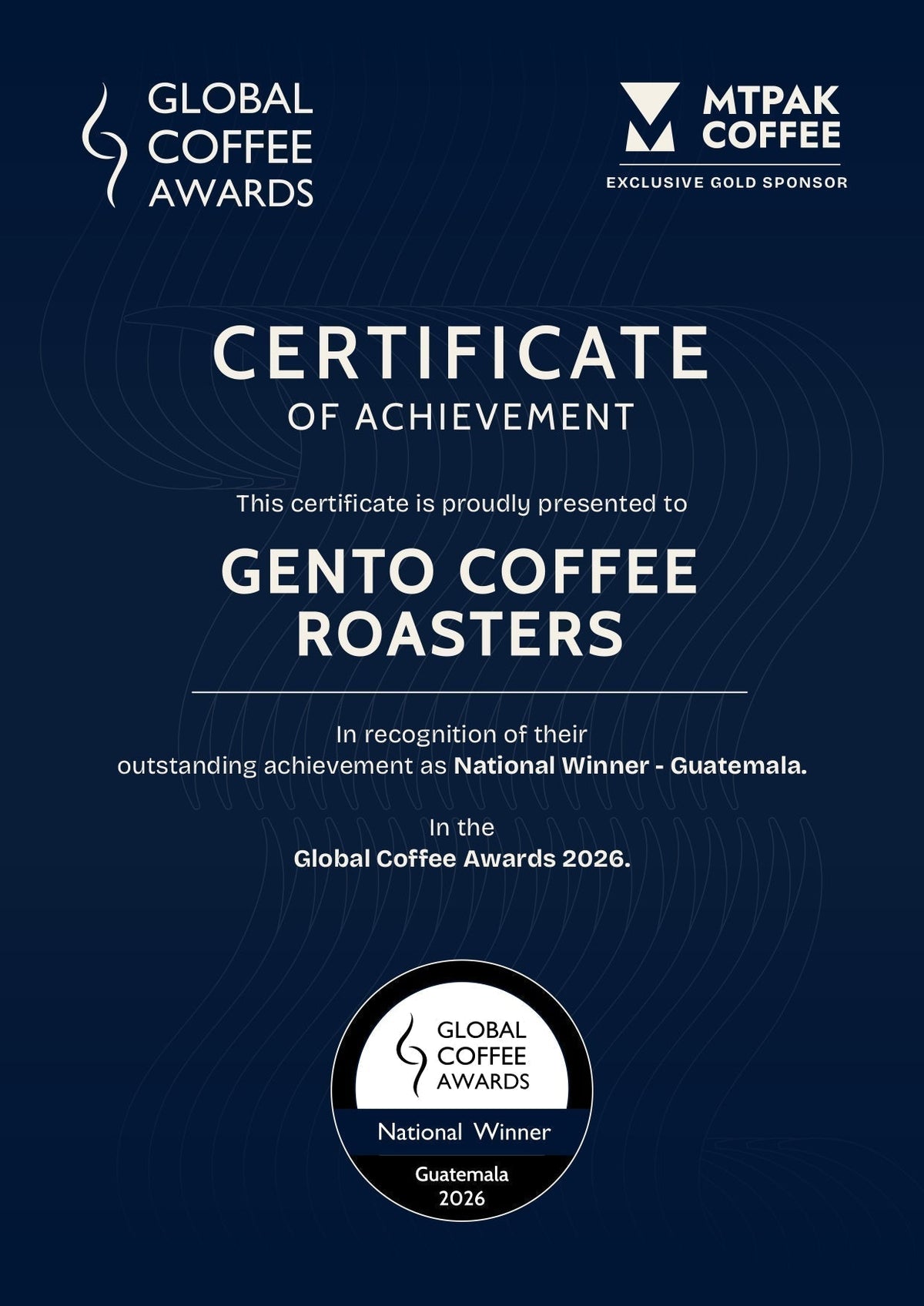Gento Coffee, nombrado ganador nacional de Guatemala — por segundo año consecutivo en los Global Coffee Awards